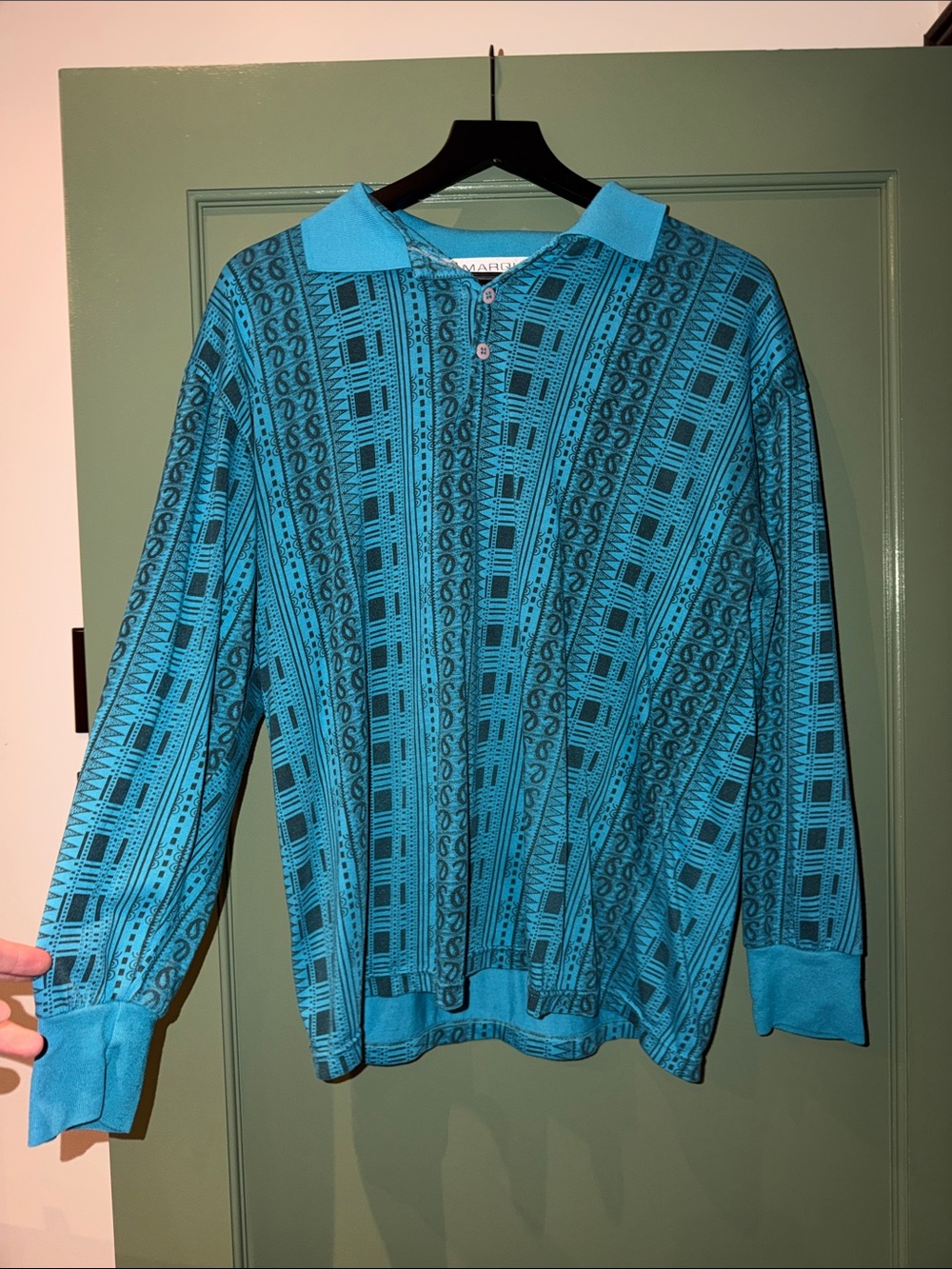 Marquise Teal Patterned Long-Sleeve Polo